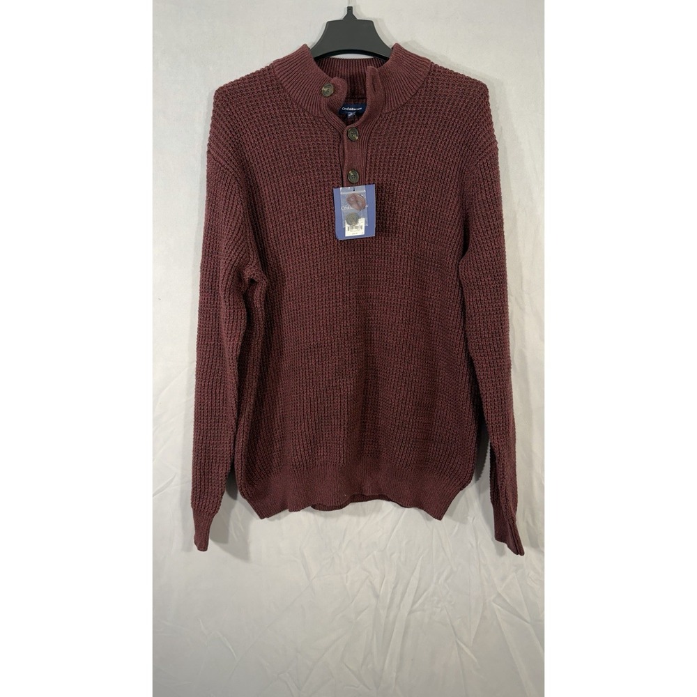 CROFT‎ & BARROW CLASSIC-FIT OUTDOOR WAFFLE-WEAVE 3-BUTTON SWEATER Dark Red Large